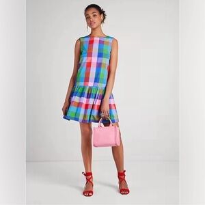 Kate Spade Madras Taffeta Shift Dress in Blue Multi